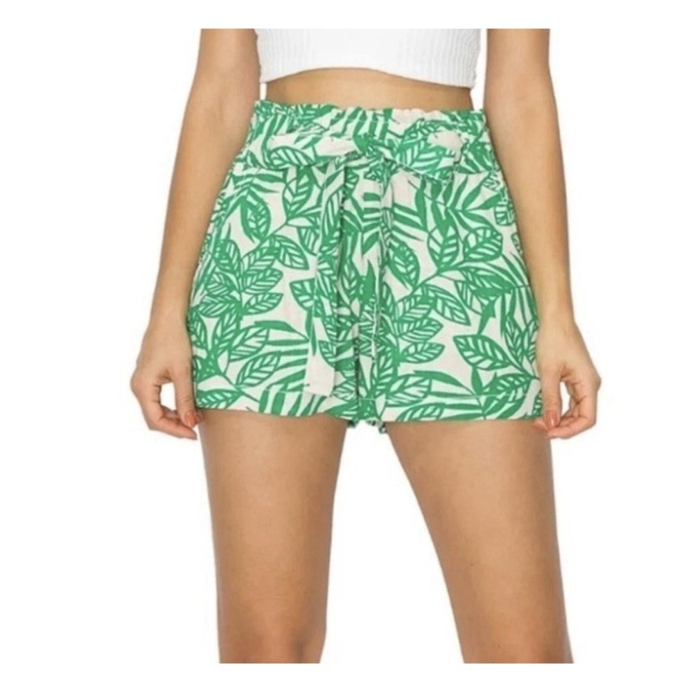 Cali 1850 Linen Blend Shorts Size L Paper-bag Waist Lime Green‎ Coastal Preppy